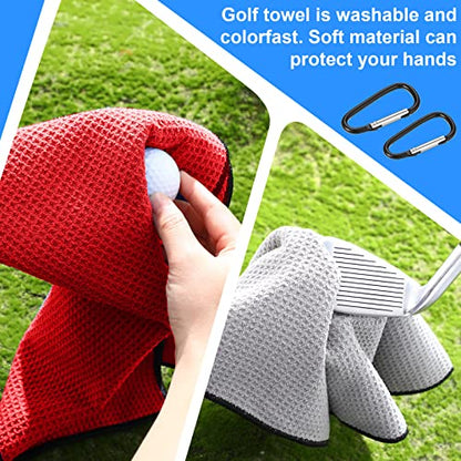 Batiyeer 12 Pcs Golf Towel Bulk for Golf Bags Microfiber Fabric Towel with Clip Waffle Pattern, Fitness, Camping, Hiking, Yoga - color: Black, Gray, Red