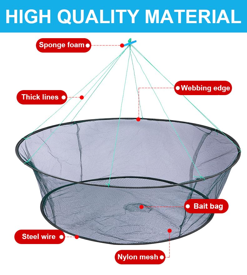 Foldable Fishing Net, Nylon Minnow Trap Crab Trap Crab Net, Drop Net for Pier Fishing, Drop Nets for Pulling Up Fish with Rope, Portable Bridge Fishing Nets for Minnows Crawfish Shrimp - size: 40inch