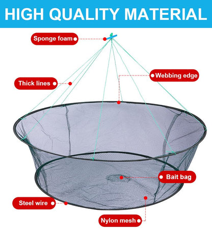 Foldable Fishing Net, Nylon Minnow Trap Crab Trap Crab Net, Drop Net for Pier Fishing, Drop Nets for Pulling Up Fish with Rope, Portable Bridge Fishing Nets for Minnows Crawfish Shrimp - size: 32inch