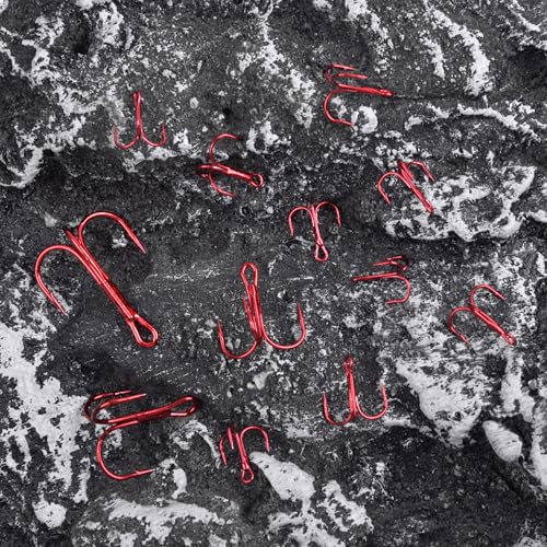 Fishing Treble Hooks - Sharp Strong Red Treble Fishing Hooks High Carbon Steel Triple Hooks Round Bend Barbed Fish Hook for Saltwater Freshwater Size #14-1/0 - size: 100pcs-12#