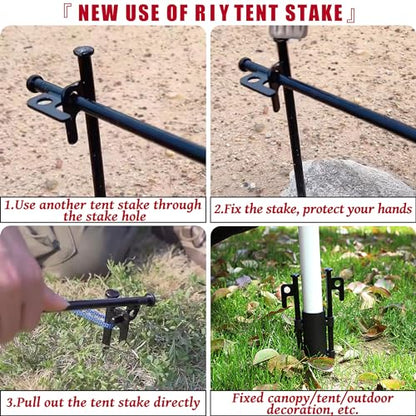 8 Pack Tent Stakes Heavy Duty Metal Tent Pegs for Camping Steel Tent Stakes 16 inch Unbreakable and Inflexible - size: 16 IN