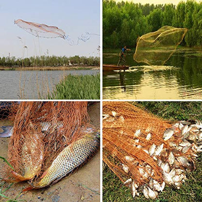 Drasry Saltwater Fishing Cast Net for Bait 3/8 1/4 or 1/2 with Heavy Sinkers Fish Trap Throw Net. Size 3ft/4ft/5ft/6ft/7ft/8ft/9ft/10ft Radius Freshwater Nets - size: 4FT (120cm) Radius, style: Lead Sinkers-0.5 in Mesh-tire Lines