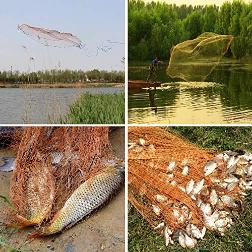 Drasry Saltwater Fishing Cast Net for Bait 3/8 1/4 or 1/2 with Heavy Sinkers Fish Trap Throw Net. Size 3ft/4ft/5ft/6ft/7ft/8ft/9ft/10ft Radius Freshwater Nets - size: 8FT (240cm) Radius, style: Lead Sinkers-0.5 in Mesh-tire Lines