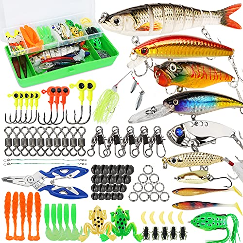 Fishing Lures Tackle Box Bass Kit, Including Animated Lure,Crankbaits,Spinnerbaits,Soft Plastic Worms, Topwater Lures,Hooks,Saltwater & Freshwater Fishing Gear for Bass,Trout, Salmon. - color: 92pcs Fishing Tackle Box