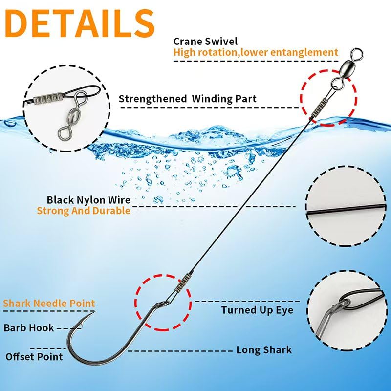 YOTO Circle Hooks Rigs with Saltwater Steel Leader Wire, 25/50PCS Octopus Hook Rig for Bass Catfish Fishing - color: 25pcs/bag, size: 1/0