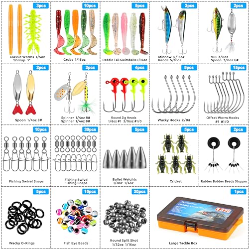 PLUSINNO Fishing Lures, 137Pcs Tackle Box with Tackle Included, Crankbaits, Spoon, Hooks, Weights & Other Accessories, Fishing Bait Lure Gear Kit Gift for Men Bass Freshwater - color: ORANGE