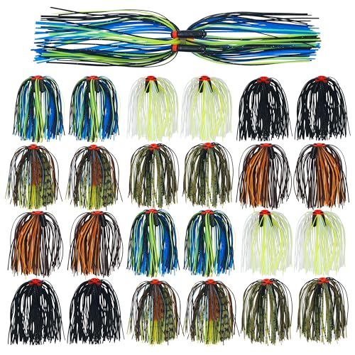Silicone Spinnerbait Skirts with Tube Rattles - 50 Strands Replacement DIY Buzzbait Squid Jig Spoon Bass Spinner Baits Skirts Fly Tying Materials - color: 24 bundles