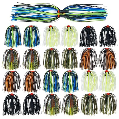 Silicone Spinnerbait Skirts with Tube Rattles - 50 Strands Replacement DIY Buzzbait Squid Jig Spoon Bass Spinner Baits Skirts Fly Tying Materials - color: 24 bundles