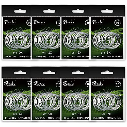 Fly Fishing Tapered Leader with Pre-Tied Loop 9FT Nylon Fly Line Leader (10 Pack) 0X 1X 2X 3X 4X 5X 6X - size: us 6x=china 7xl