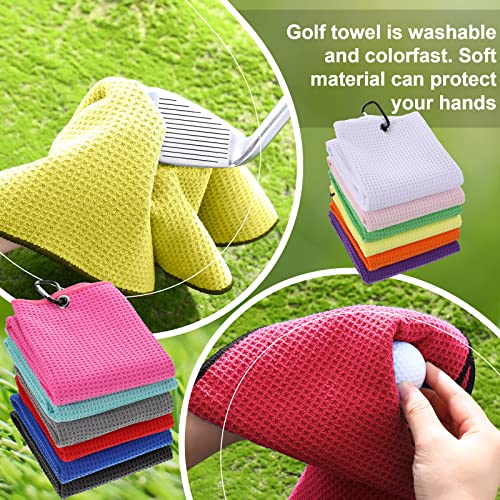 Batiyeer 12 Pcs Golf Towel Bulk for Golf Bags Microfiber Fabric Towel with Clip Waffle Pattern, Fitness, Camping, Hiking, Yoga - color: Vivid Color