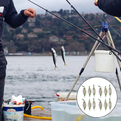 IMIKEYA 24pcs Spring Bait Fishing Feeder Cage Basket Holder, Carp Fishing Bait Trap, Luminous Hook Feeder for Saltwater and Freshwater