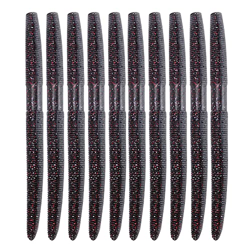 Soft Plastic Bass Fishing Lure 5.3" Senko Style Worms-Salt Impregnation, Ribbed Design Slow Sinking Swimbaits - color: 06-Gun power lead