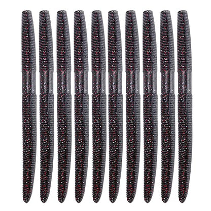 Soft Plastic Bass Fishing Lure 5.3" Senko Style Worms-Salt Impregnation, Ribbed Design Slow Sinking Swimbaits - color: 06-Gun power lead