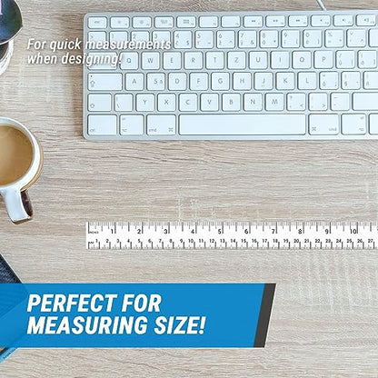 12 inch / 30-Centimeter Repeatable Stick-On Measuring Tape (12-inch, White - 300 ft) Both Metric and Standard Units - Peel-and-Stick Ruler Tape for Left-to-Right Reading (inch/mm) - color: White & Black