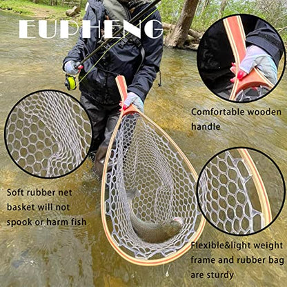 EUPHENG Fly Net Trout Net Landing Net Float Fishing Net Soft Rubber Clear Ghost Net Catch & Release Net Magnetic Net Release - color: HWRN05-Round Head Clear Rubberized Net