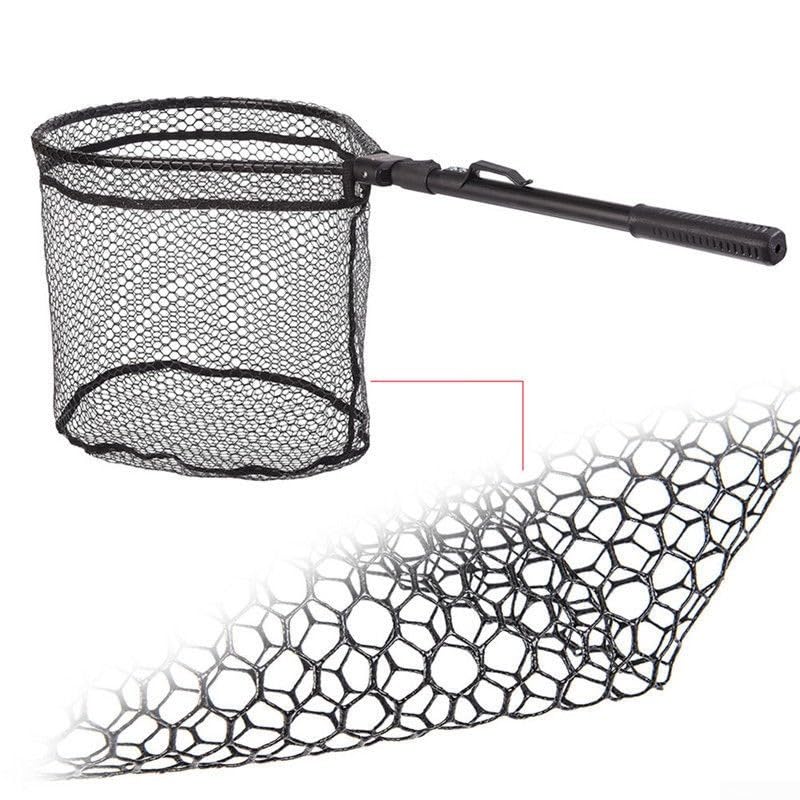 Quick Folding Fishing Landing Net with Rubber Mesh for Trout Catch and Release, Aluminum Alloy Frame, Collapsible Design, 31.9 Inch Total Length, Black