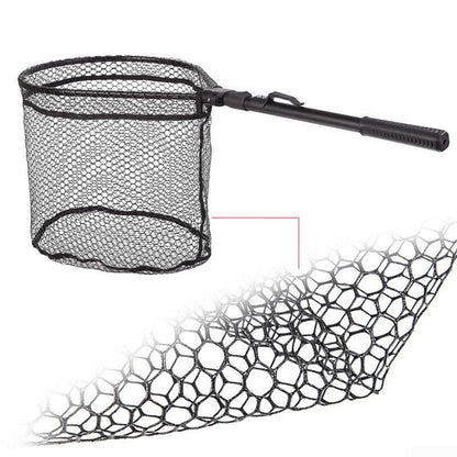 Quick Folding Fishing Landing Net with Rubber Mesh for Trout Catch and Release, Aluminum Alloy Frame, Collapsible Design, 31.9 Inch Total Length, Black