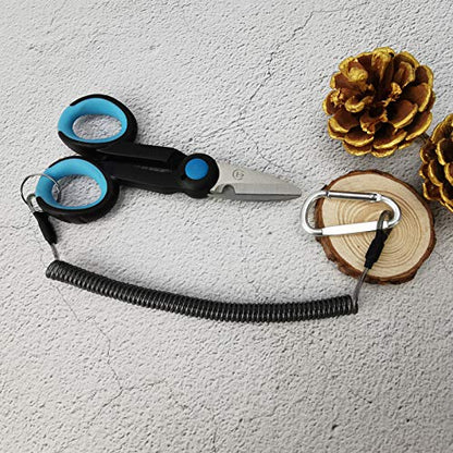 BXIO Fishing Scissors with Fishing Lanyard and Nylon Sheath, Braided Line Tools, Heavy Duty Anti-Slip Fiber Cable Cutter, Stainless Steel Fishing Pliers Scissors with Grinding Hook Tool - color: Black Blue