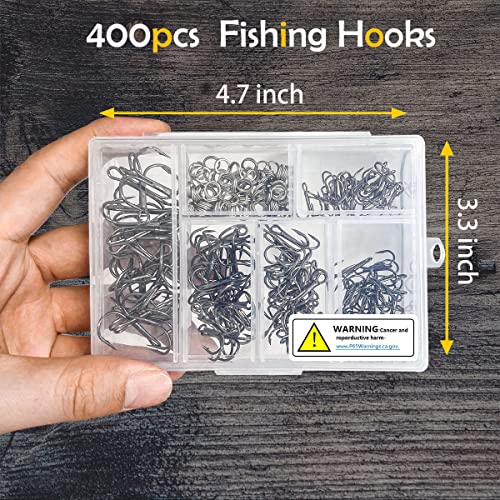 200 Pack Fishing Treble Hooks Kit High Carbon Steel Hooks Strong Sharp Round Bend with Split Rings for Lures Baits Saltwater Freshwater Fishing Size 2# 4# 6# 8# 10# - color: Mixed 200pcs