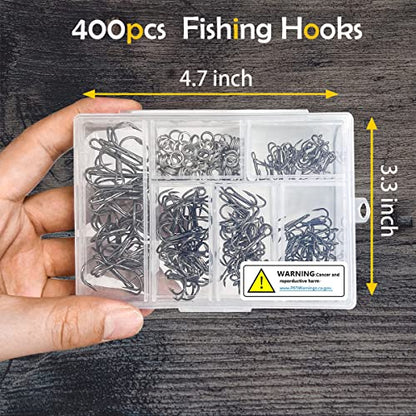 200 Pack Fishing Treble Hooks Kit High Carbon Steel Hooks Strong Sharp Round Bend with Split Rings for Lures Baits Saltwater Freshwater Fishing Size 2# 4# 6# 8# 10# - color: Mixed 200pcs
