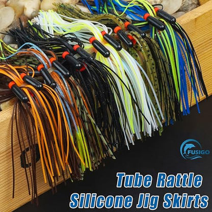 Spinner Bait Skirt Jig Skirts Replacement DIY Fishing Lure Making Supplies Soft Skirt for Spinnerbaits Bass Fishing Jigs Buzzbait Squid Jigs Fishing Lure Skirts - style: B-skirts With Rattle-12pcs