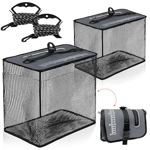 Loyala Floating Fishing Basket, 5Gallons/13 Gallons 2 Pcs Collapsible Fishing Net Cage with 20Ft Anti Slip Rope for Caughting Fish Beach Fishing Stream Fishing Rock Fishing Fly Fishing - color: Black