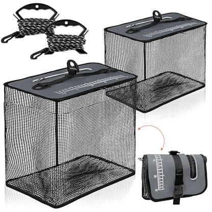 Loyala Floating Fishing Basket, 5Gallons/13 Gallons 2 Pcs Collapsible Fishing Net Cage with 20Ft Anti Slip Rope for Caughting Fish Beach Fishing Stream Fishing Rock Fishing Fly Fishing - color: Black