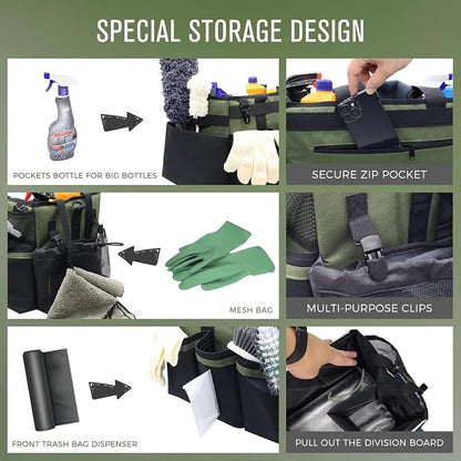 Wearable Cleaning Caddy Organize Bag with Spray bottle & Towel,Handles for Cleaners & Housekeeper,Under Sink & Car Cleaning Tool Organizers Bag with Adjustable Shoulder Strap&Waist Belt (Green) - color: Green