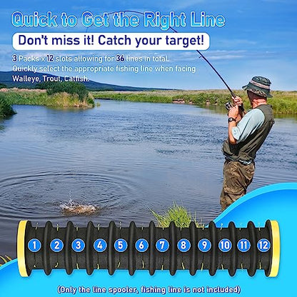 Dreyoo 3 Pcs Fishing Line Storage Organizer, Leader Holder with 12 Slots to Keep Your Lines Tangle Free, Spooler Winder, and Hook Keeper with Rigging Spools - color: Black