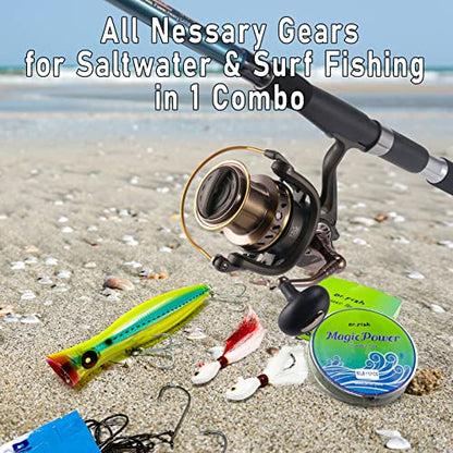 Dr.Fish Surf Fishing Rod and Reel Combos Saltwater Fishing Gear Set 12ft Surf Rod 10000 Reel Offshore Inshore Casting Pole Beach Casting Spinning Pole Kit Equipment Set Striper Pompano Flounder - color: Black Fishing Rod