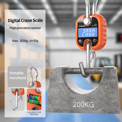 Hanging Scale Handheld 440lb/200kg Crane Scale Luggage Scale,with ABS Plastic case & Big LCD Display, Portable Digital Mini Crane Scale Fishing Scale,for Gym,Hunting,Travelling - color: Orange(440lb/200kg)