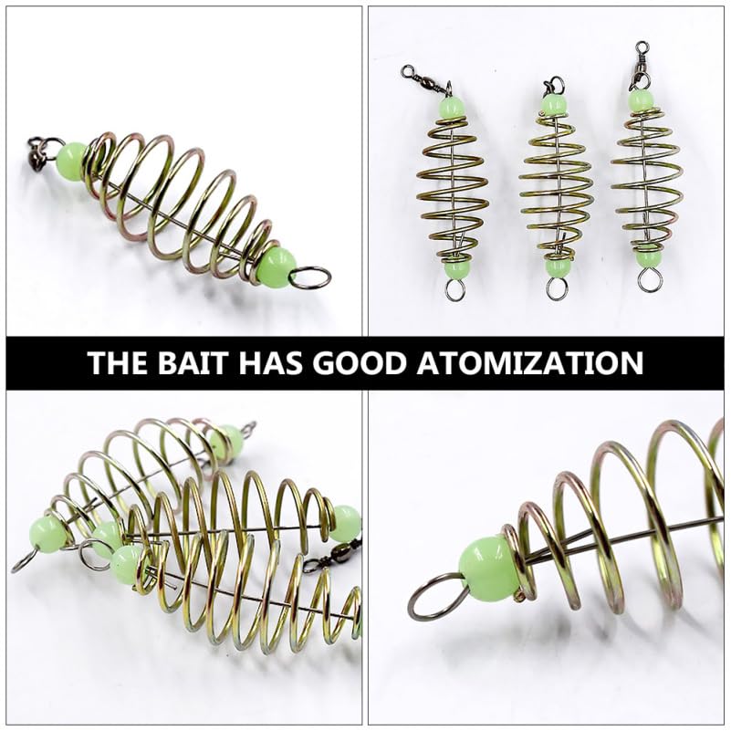 IMIKEYA 24pcs Spring Bait Fishing Feeder Cage Basket Holder, Carp Fishing Bait Trap, Luminous Hook Feeder for Saltwater and Freshwater