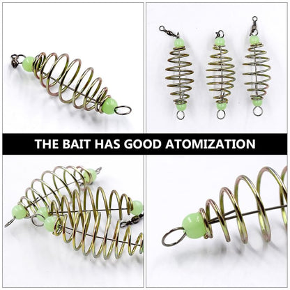 IMIKEYA 24pcs Spring Bait Fishing Feeder Cage Basket Holder, Carp Fishing Bait Trap, Luminous Hook Feeder for Saltwater and Freshwater