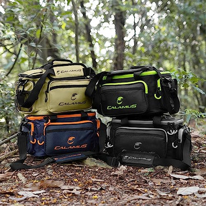 Calamus Fishing Tackle Bags - Saltwater & Freshwater Fishing Bags - Rip-Stop PE - Padded Shoulder Strap - Pliers Storage - Black - color: D：Black(without trays)-14.3*9*7.5 inches