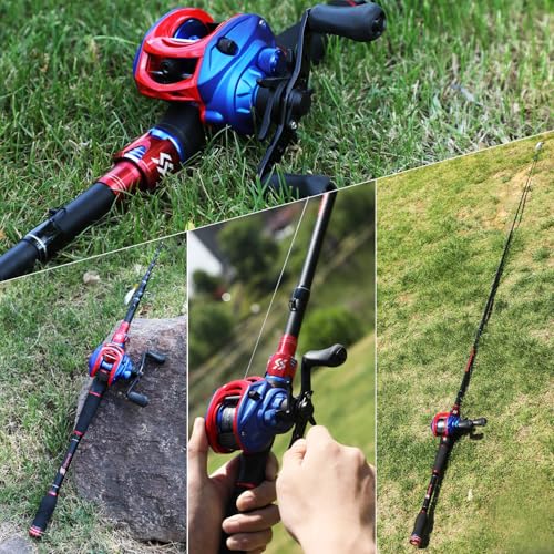 Sougayilang Fishing Rod and Reel Combo, Telescopic Fishing Pole with Baitcasting Reel Combo, 2-Piece Baitcaster Fishing Combo