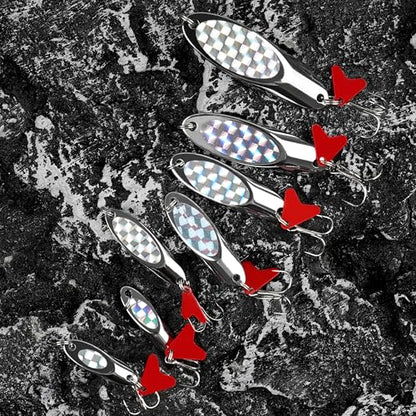 Fishing Spoons Lures, 8pcs Metal Casting Jigging Spoons Silver Trolling Pike Spoon Trout Lures with Treble Hooks for Bass Trout Salmon Pike Walleye Fishing - size: 3/16 oz_8pcs