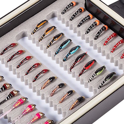 BASSDASH Fly Fishing Flies Kit Fly Assortment Trout Bass Fishing with Fly Box with Dry/Wet Flies, Nymphs, Streamers, Popper - style: 36 Pcs Nymph Midge Flies