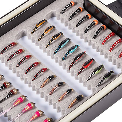 BASSDASH Fly Fishing Flies Kit Fly Assortment Trout Bass Fishing with Fly Box with Dry/Wet Flies, Nymphs, Streamers, Popper - style: 36 Pcs Nymph Midge Flies