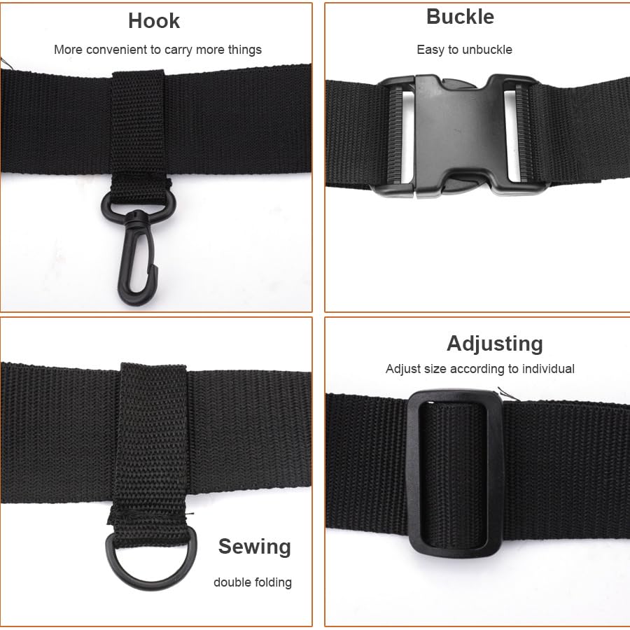 2 Pcs Fishing Waist Belt Rod Holder - Adjustable Wading Belt With Portable Pole Inserter for Spinning, Casting Reel, Surf, Kayak, Fly Fishing Gear Accessories - Black