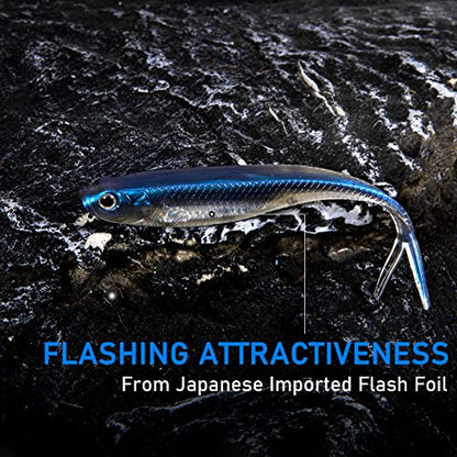 Dr.Fish Soft Plastic Baits, Fork Tail Soft Jerkbait Minnow Lures, 3 to 4-3/4 Inches Soft Swimbaits Jerk Shad Baits Crappie Bass Fishing Lures - color: Blue, size: 3"-6 Pack