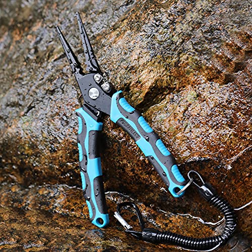 Sougayilang Fishing Pliers,Sheath and Lanyard Tungsten Carbide Cutters,420 Stainless Steel Fishing Tools,Saltwater Resistant Fishing Gear with Rubber Handle-7.5'' Split Ring Nose - Blue - color: 7.5'' Split Ring Nose-blue