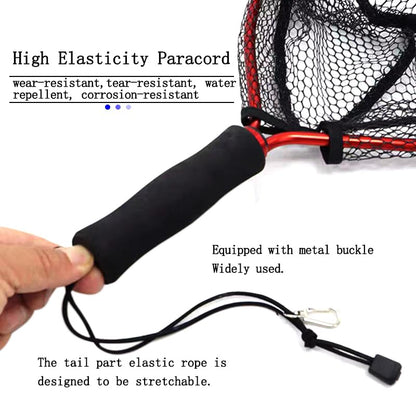 Aluminum Alloy Mini Fly Fishing Net - Soft Rubber Mesh Kayak & Trout Landing Net - Catch and Release - color: Red