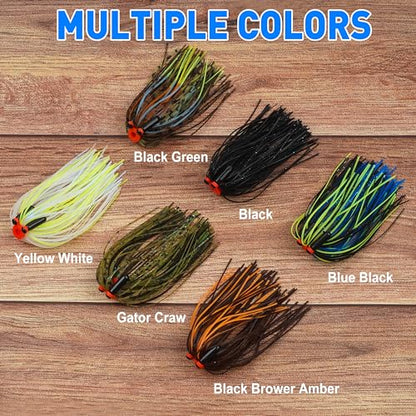 Silicone Jig Skirts Bass Fishing Lure Skirts with Tube Rattles 50 Strands Spinnerbait Buzzbaits Skirts Replacement DIY Squid Jig Bass Spinner Bait Fly Tying Material - color: 6pcs
