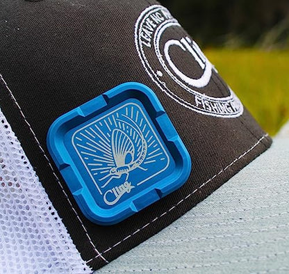 Cling Fishing Products Mag Grab® Mini – Compact Magnetic Fly Holder/Fly Patch & Organizer for Fly Fishing Vest, hat, Waders and Fishing Packs (Toothy Trouble, Blue) - color: Blue, style: Toothy Trouble