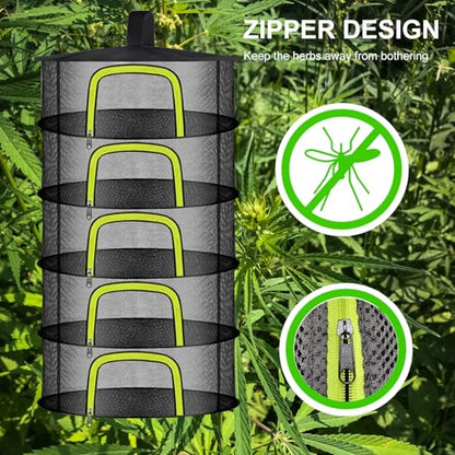 5 Layer Herb Drying Rack, Herb Drying Rack Hanging Mesh, Foldable Bud Drying Net with U-Shaped Zipper, Hooks, for Drying Herbs Plants, Flowers, Fruits, Food, Camping (5 Layers-23.62'') - size: 5 Layers-23.62''