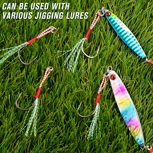 Assist Hooks Saltwater for Jigging,35pcs Micro Jigging Assist Hooks Slow Pitch Jigs Single Assist Fishing Hooks Dancing Stinger Jigging Hooks for Vertical Jigging Lures - size: 15#-35pcs