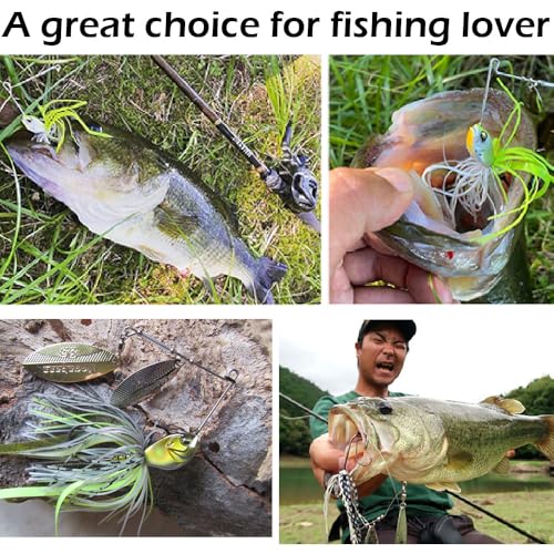 Spinnerbaits Fishing Lures, Bass Fishing Lures Weighted Spinner Baits Buzzbait, Hard Metal Lure Topwater Swimbait Jig for Trout Salmon Pike Bass Saltwater Freshwater Saltwater - color: D