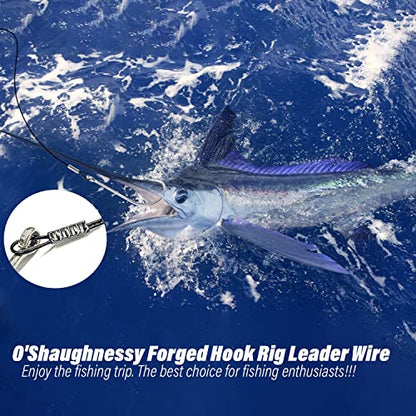 Saltwater Fishing Hook Rigs,Steel Leaders Long Shank Hook for Surf Fishing,Black Leader Wire O'shaughnessy Forged Hook for Freshwater - size: 5/0-18“-60lb, style: 24pcs