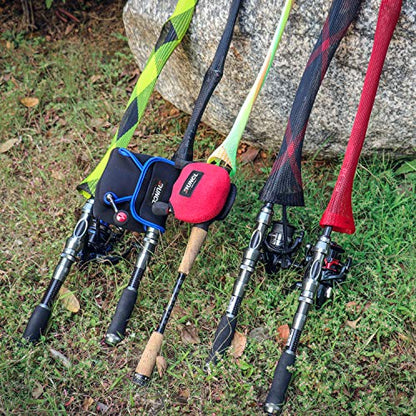 RUNCL Fishing Rod Sleeves & Reel Bags, Spinning/Casting Rod Socks & Spinning/Baitcasting Reel Covers - Protection Solution, Space Saver, Perfect Storage - Fishing Pole Sleeves & Reel Pouch (2 Pack) - color: Spinning Rod Sleeves*2pcs+Reel Bags*2pcs,(Red)