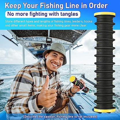 Dreyoo 3 Pcs Fishing Line Storage Organizer, Leader Holder with 12 Slots to Keep Your Lines Tangle Free, Spooler Winder, and Hook Keeper with Rigging Spools - color: Black